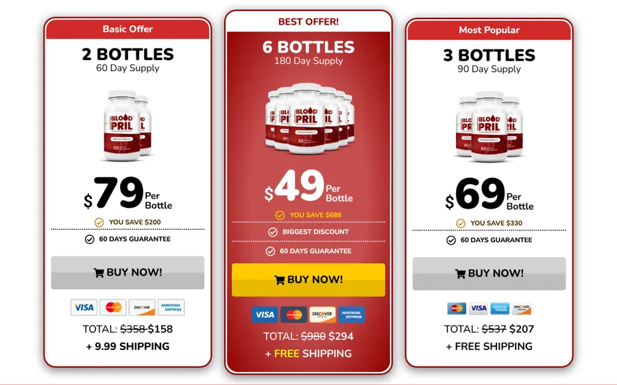 BloodPril bundle prices on the official order page, October 12, 2026